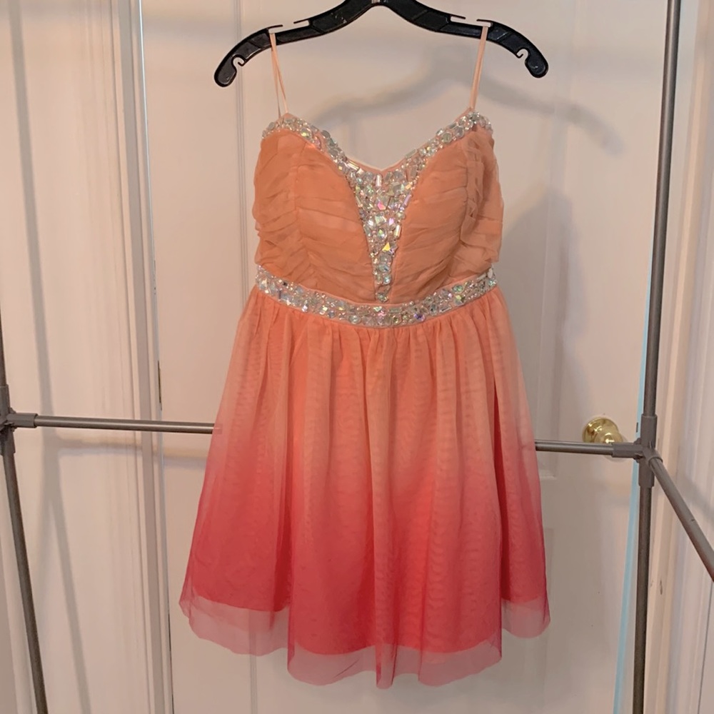 Pink Ombré Sweet heart Gem Encrusted Strapless Mini dress